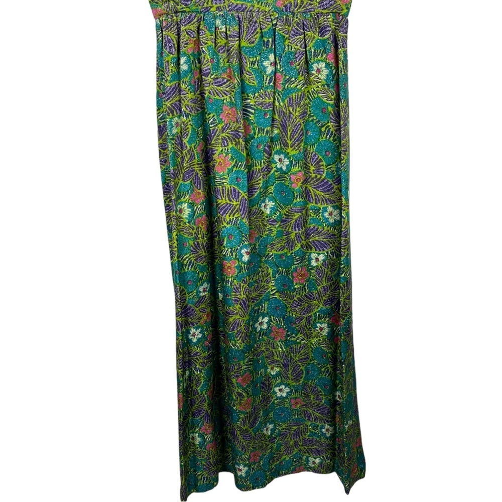 VINTAGE 60S METALLIC FLORAL TROPICAL VACATION SLEEVELESS COLUMN SHEATH DRESS - Picture 6 of 11